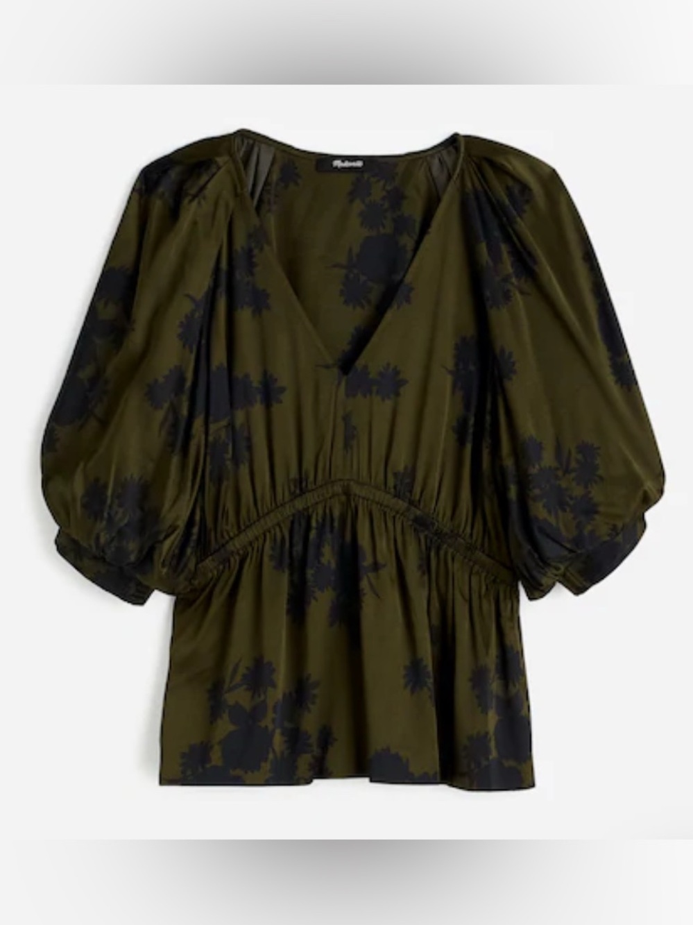 Madewell Shirred Puff-Sleeve Top in Satin Mossy Umber - Picture 7 of 10